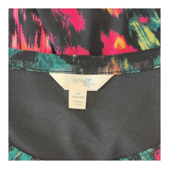 Terra & Sky Women Plus Size Long Sleeve Floral Top 1X Multicolor Polyester Blend - Picture 3 of 10